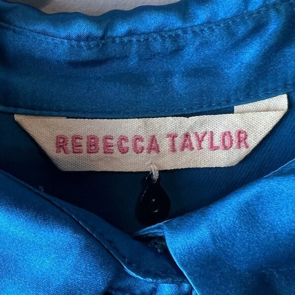 Rebecca Taylor Sleeveless Blue Blouse Size 0 Snap Front Hi-Lo Raw Edge Hem - Picture 2 of 13